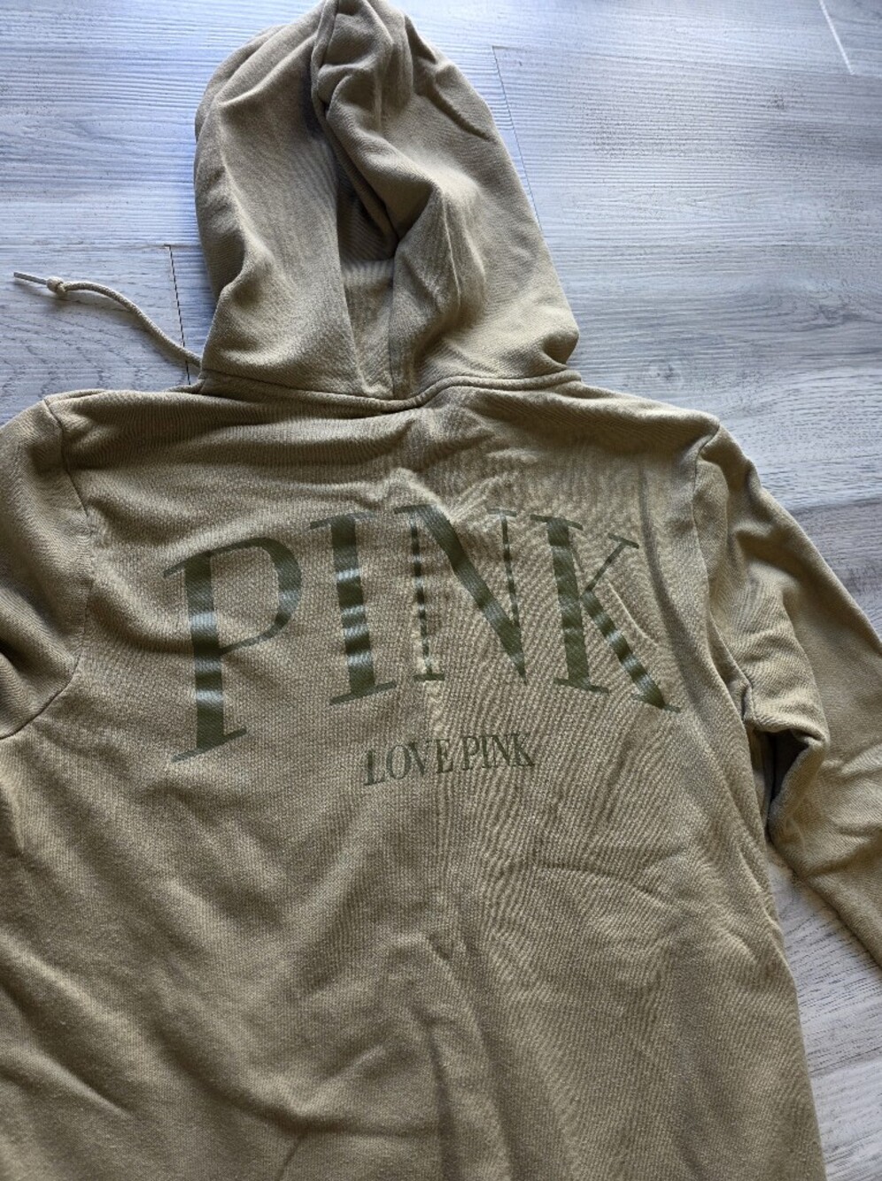 Victoria’s Secret PINK Hoodie Womens Medium Tan Full Zip Sweatshirt Lounge